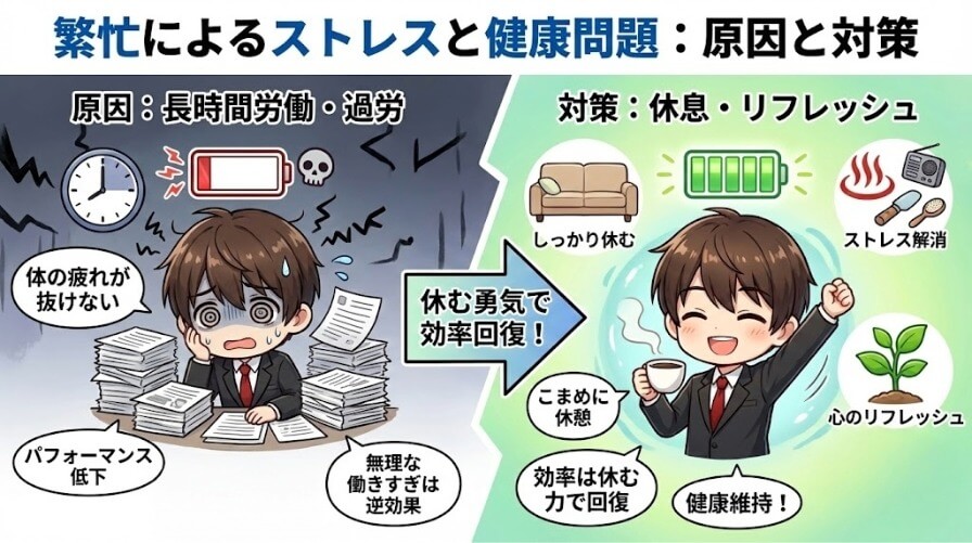 繁忙によるストレスと健康問題の原因と対策