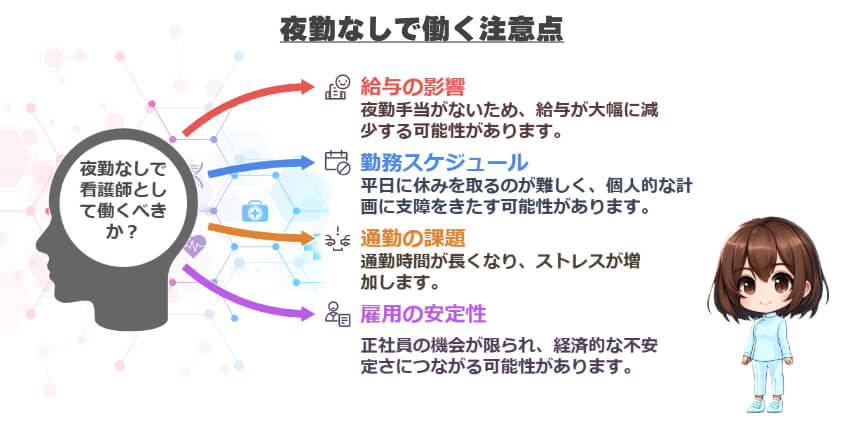 看護師が夜勤なしで働く注意点と対処法