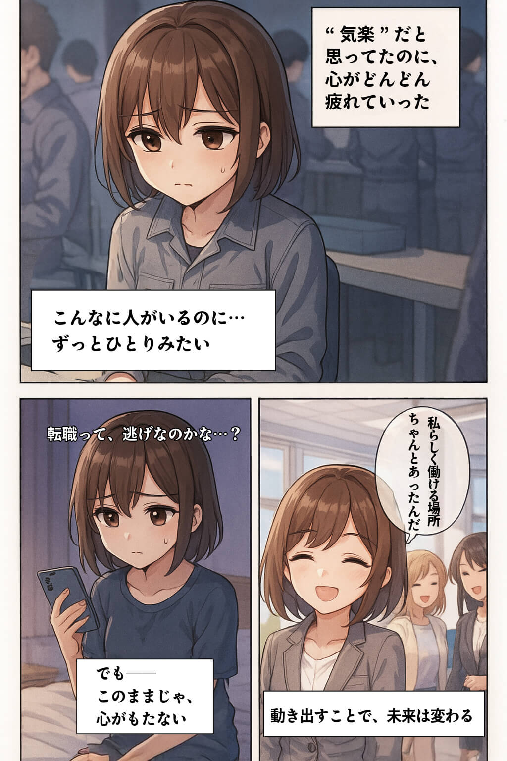 【きつい工場勤務】女性が辞めたくなる“あるある”と転職のすすめ3コマ漫画