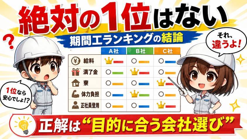 先に結論。期間工おすすめランキングに「絶対の1位」は存在しない