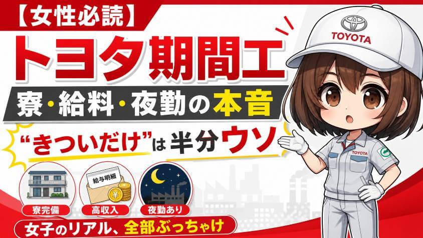 【女性必読】トヨタ期間工｜寮・給料・夜勤の本音を全部書くぞ！