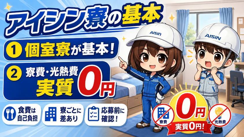 アイシンの寮は「一人一部屋の個室寮が基本」。しかも寮費・光熱費は実質0円