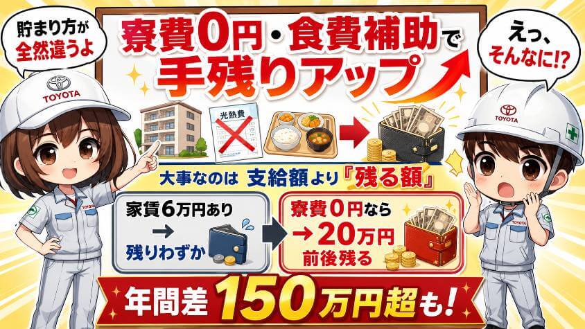 寮費0円・食費補助という「手残りのかさ上げ」